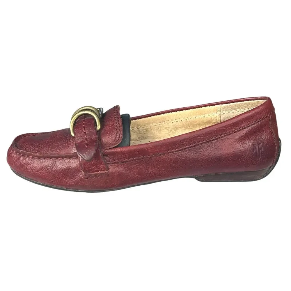 Frye Women’s Brown Leather Slip On Buckle Loafers Size US 8
